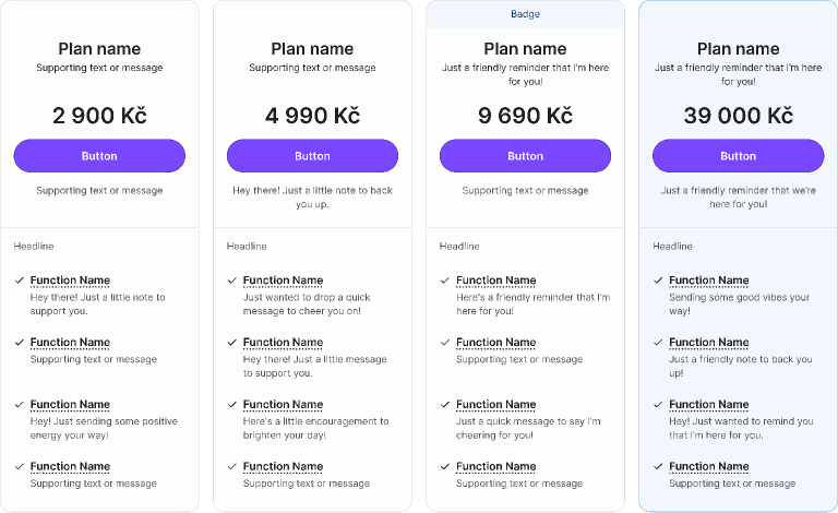Pricing table