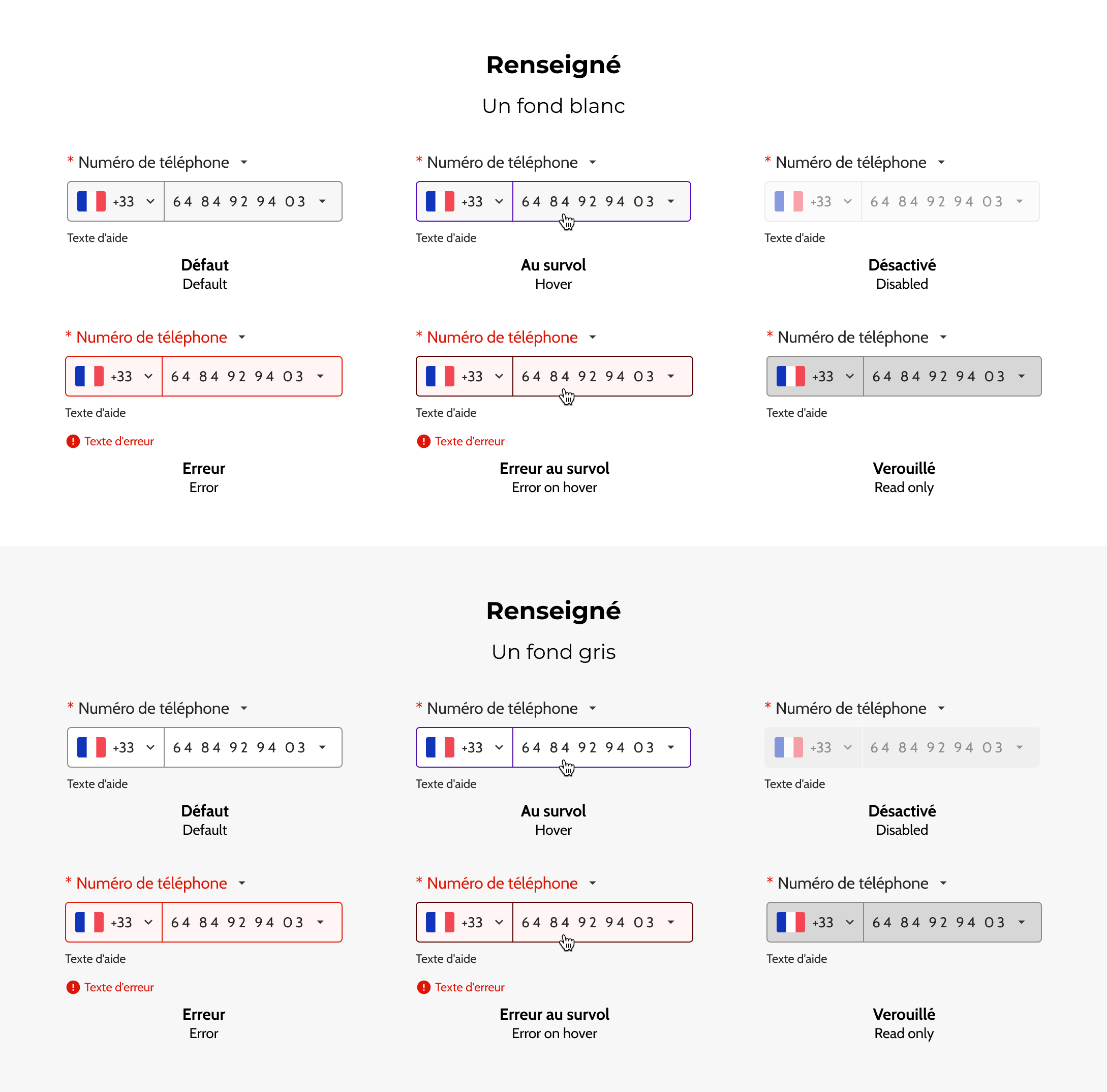 Input mask - Phone number - Renseigné