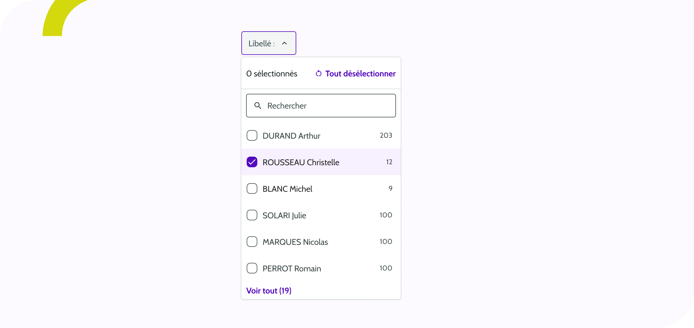 Filtre de sélection - Bandeau