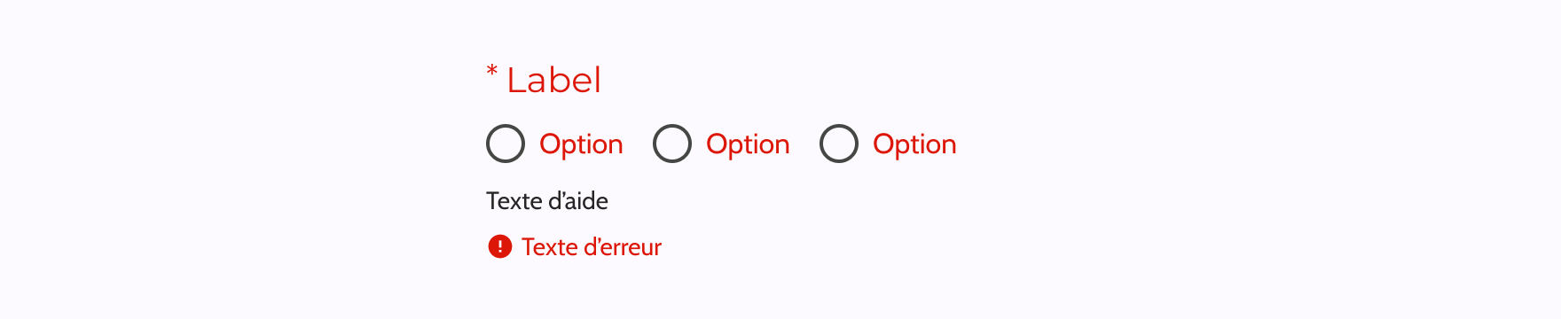 Radio group - Message d'erreur