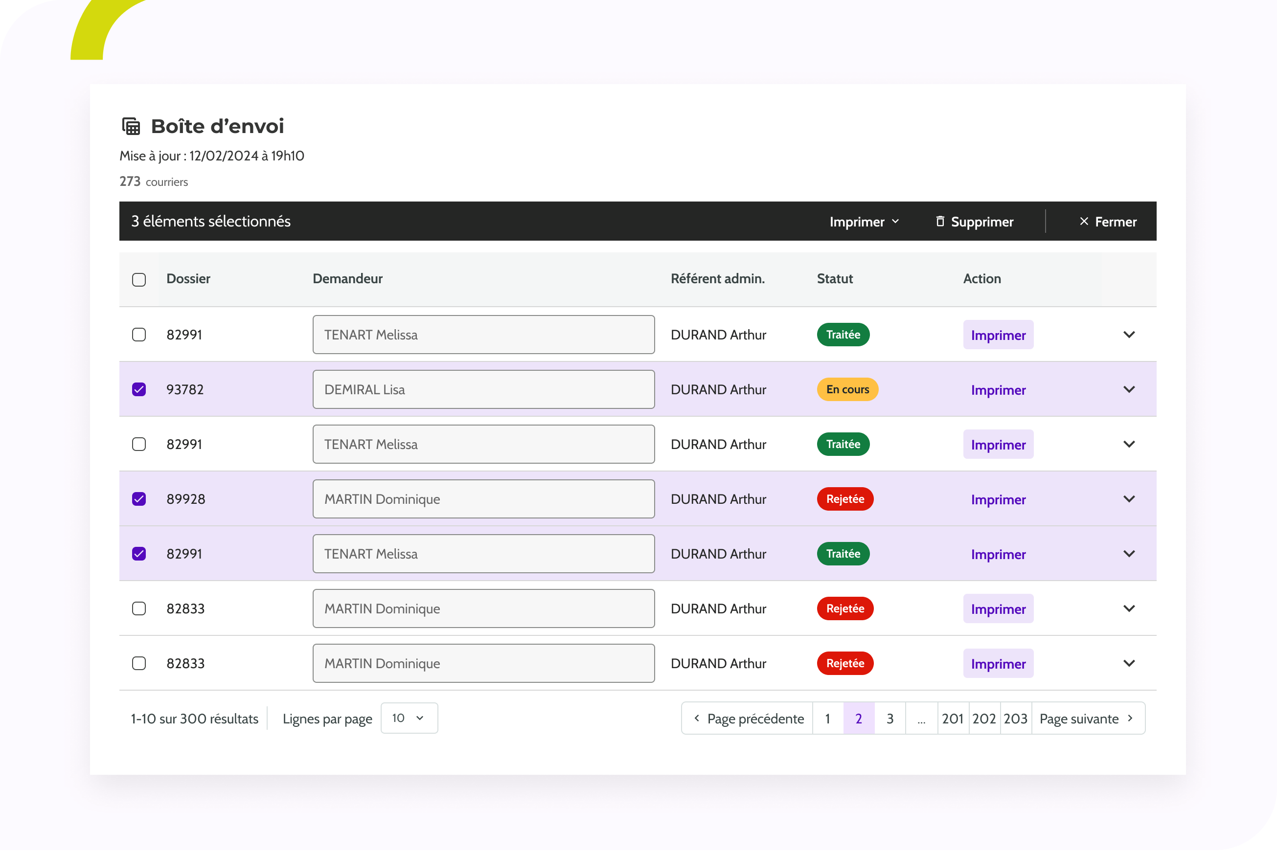 Actions multiples - Bandeau