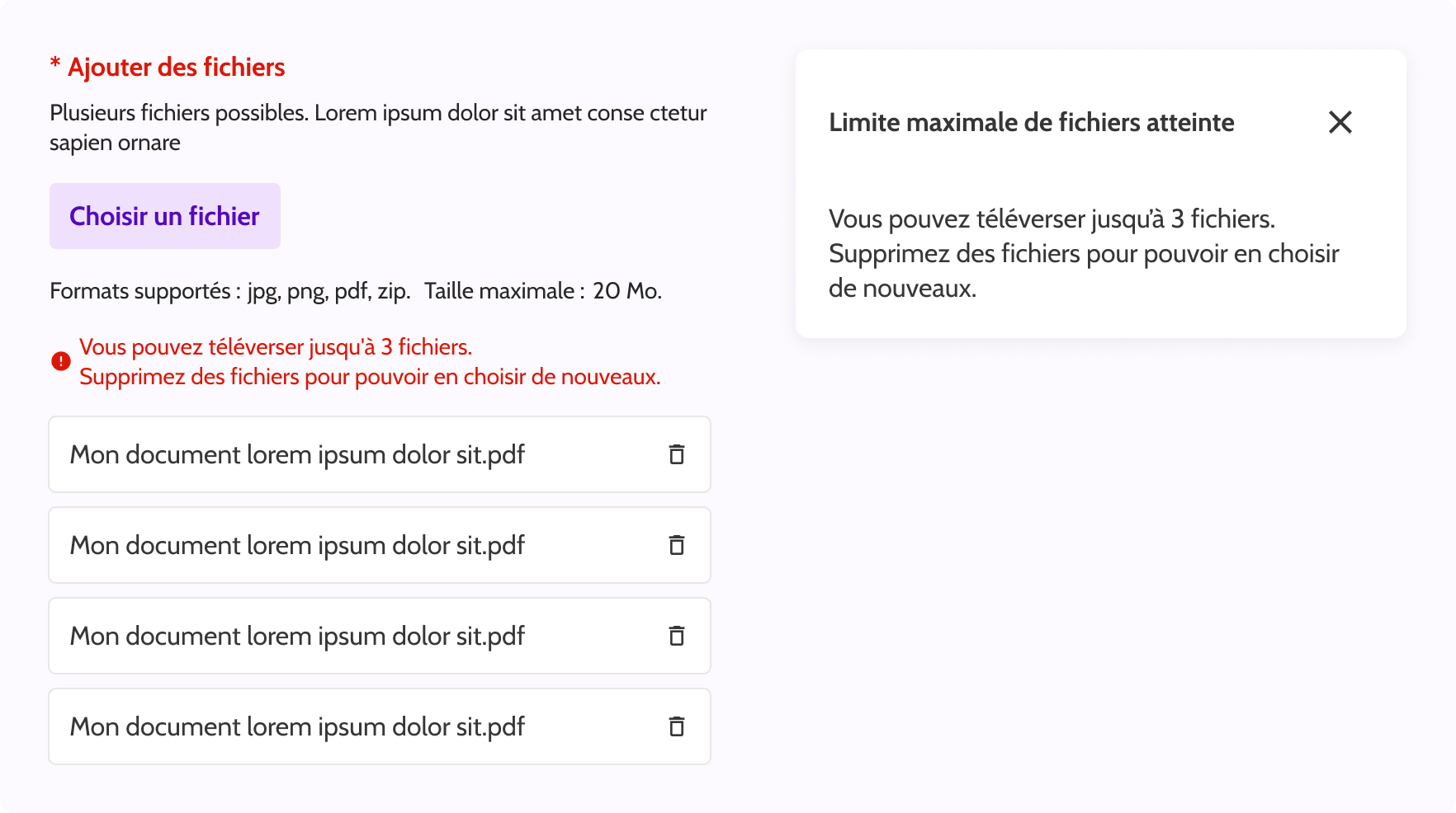 La limite maximale de fichiers à téléverser a été atteinte 