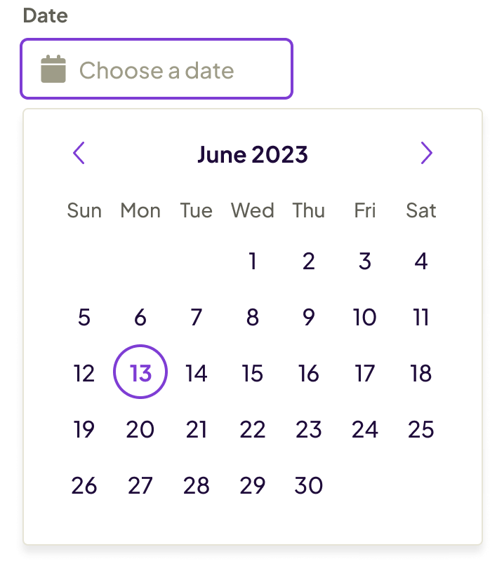2. Press “return” to activate the text input and open the calendar.