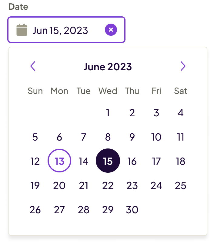 4. Press “return” to select and / or de-select a date.