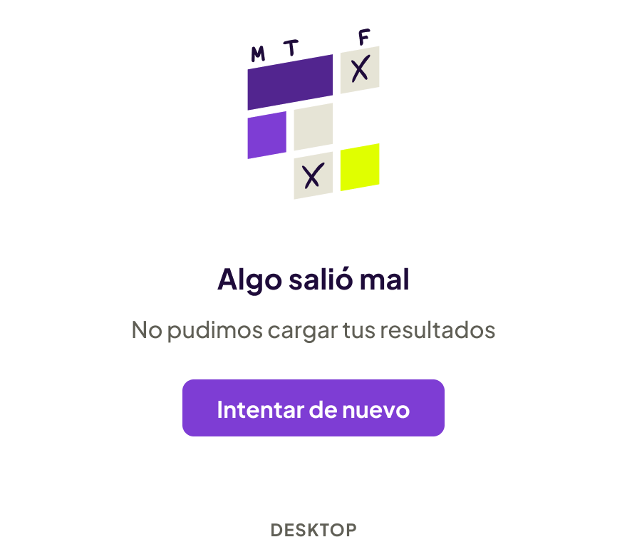 Algo salió mal
                                                                                                                                                                                                                                                                     No pudimos cargar tus resultados
