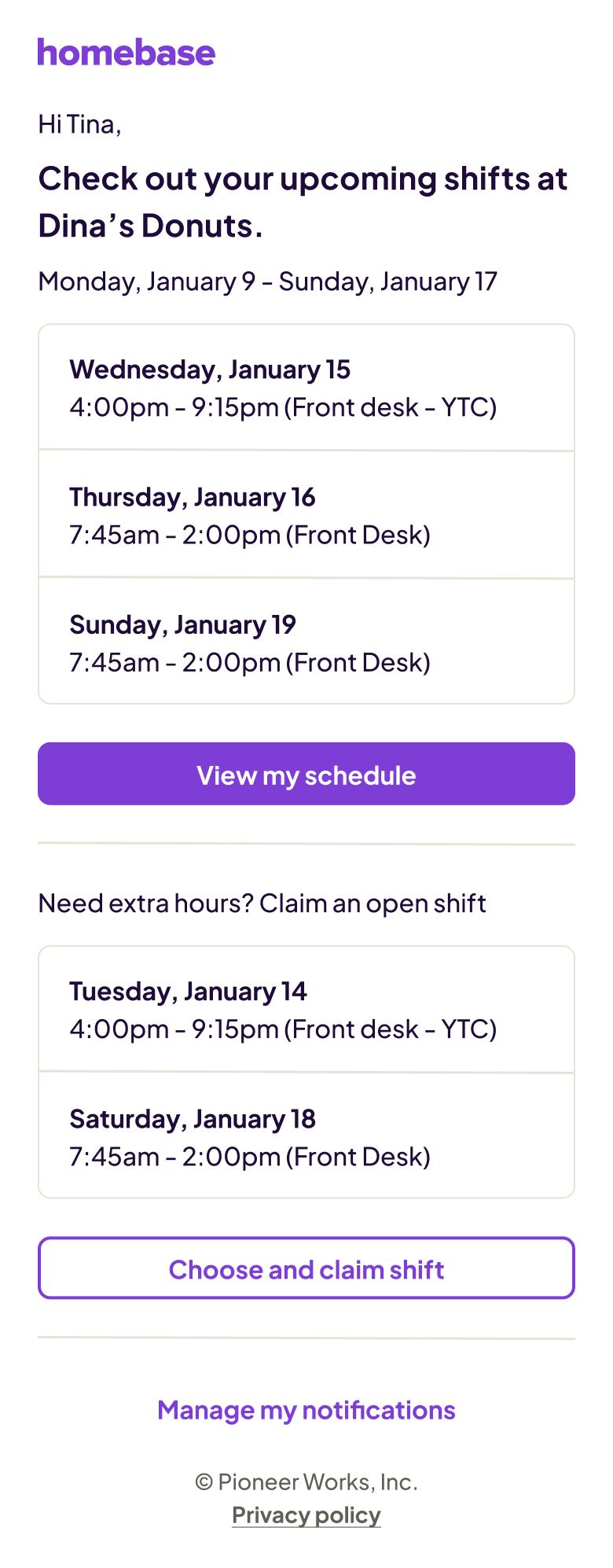 Schedule published - mobile
