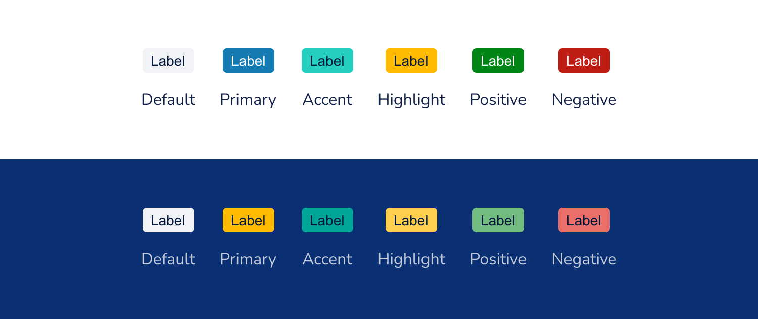 Examples of web badges on the default and inverted surfaces