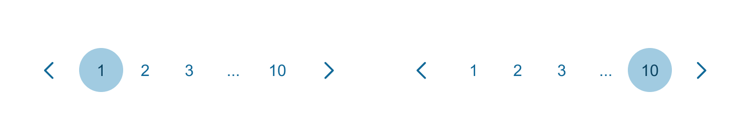 Examples of pagination showing the first and last items being selected