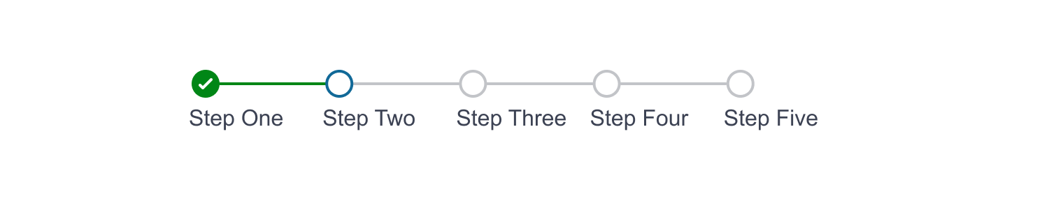 Example of the UI for progress steps with five steps