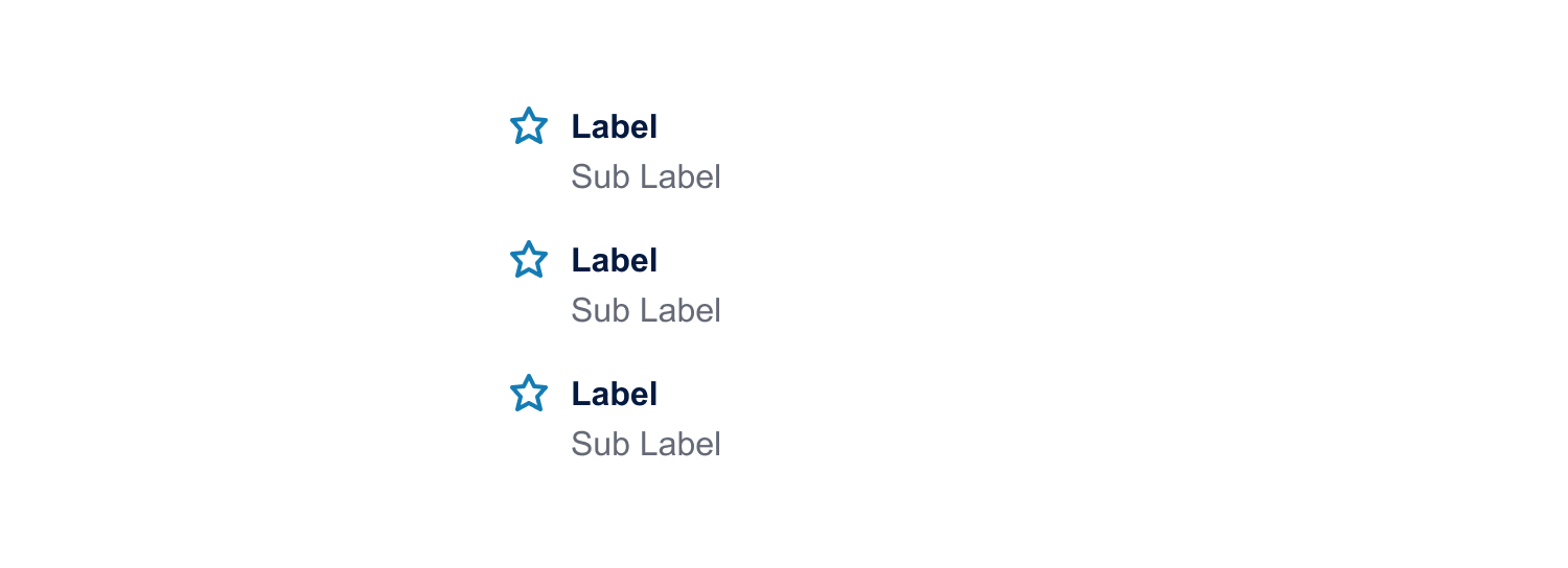 Lust of list items, each with a star icon, label and sub label as an example