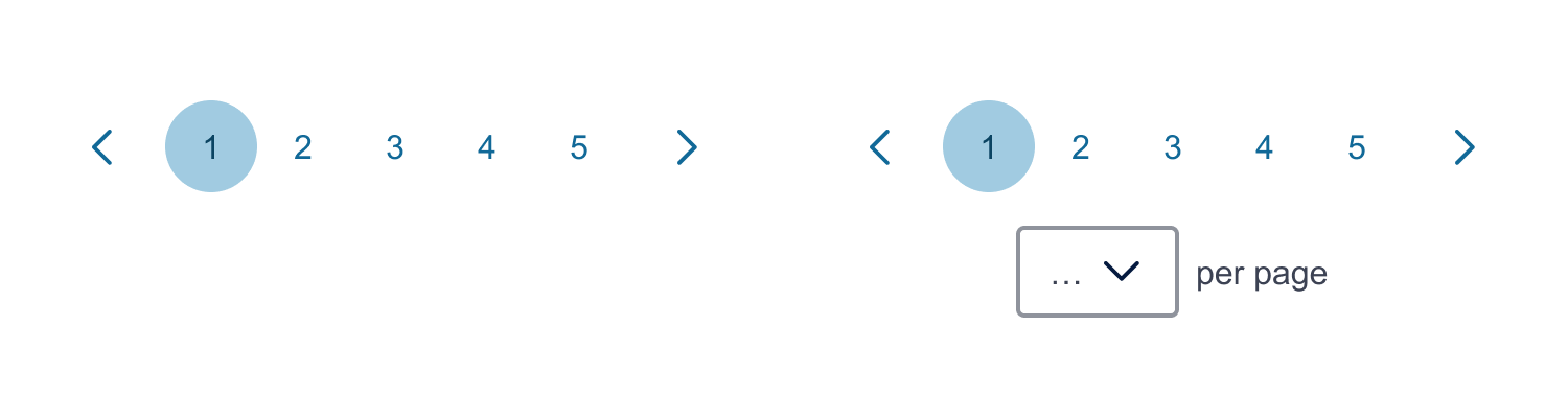 Example of small view port pagination with and without items per page