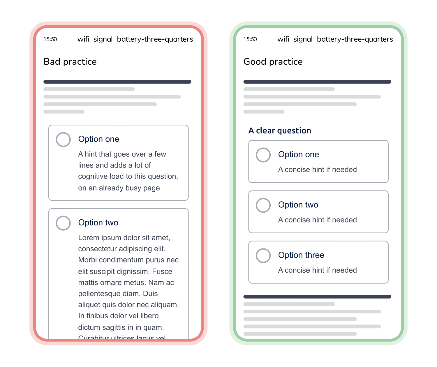 Good & bad practice using enhanced radio buttons