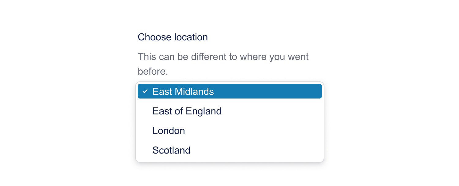 Example of a form with a label, hint and select menu