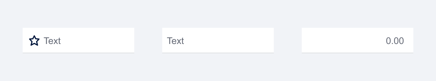 Layout of three different table cells: text with an icon, text and numerical