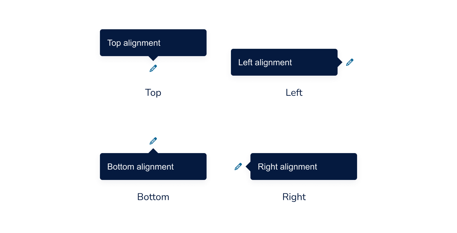 Mockup of tooltips on the base surface being displayed in top, left, bottom and right orientations