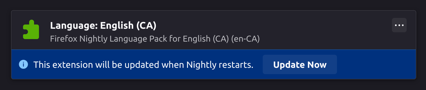Message bar informing an update will occur upon restart