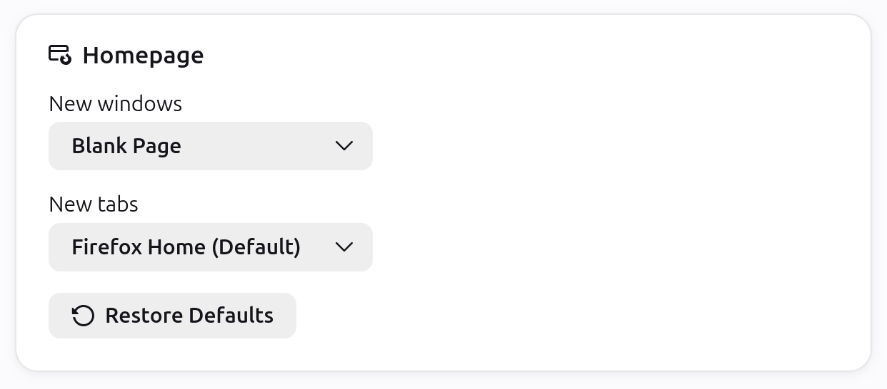 Restore New windows and tabs default appearance