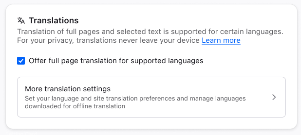 Translations settings use Box Button for more preferences