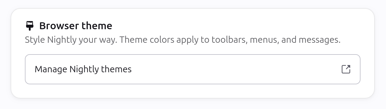 Appearance settings link out to about:addons