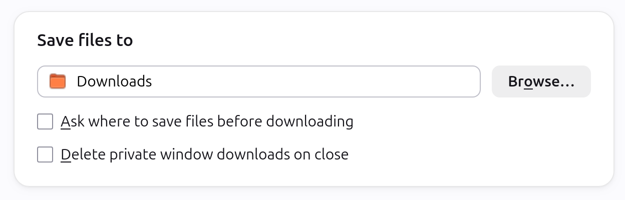 Downloads settings' header includes a download icon