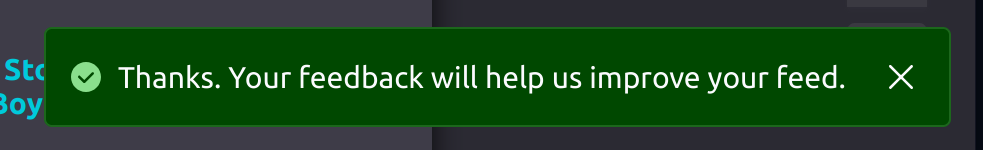 A message relaying the user's feedback was submitted successfully
