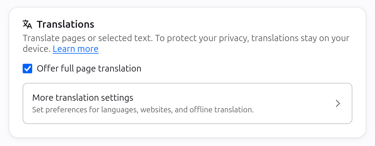Translations settings use Box Button for more preferences