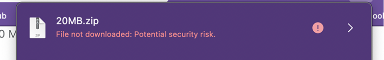 A critical message about a potential security risk with a download