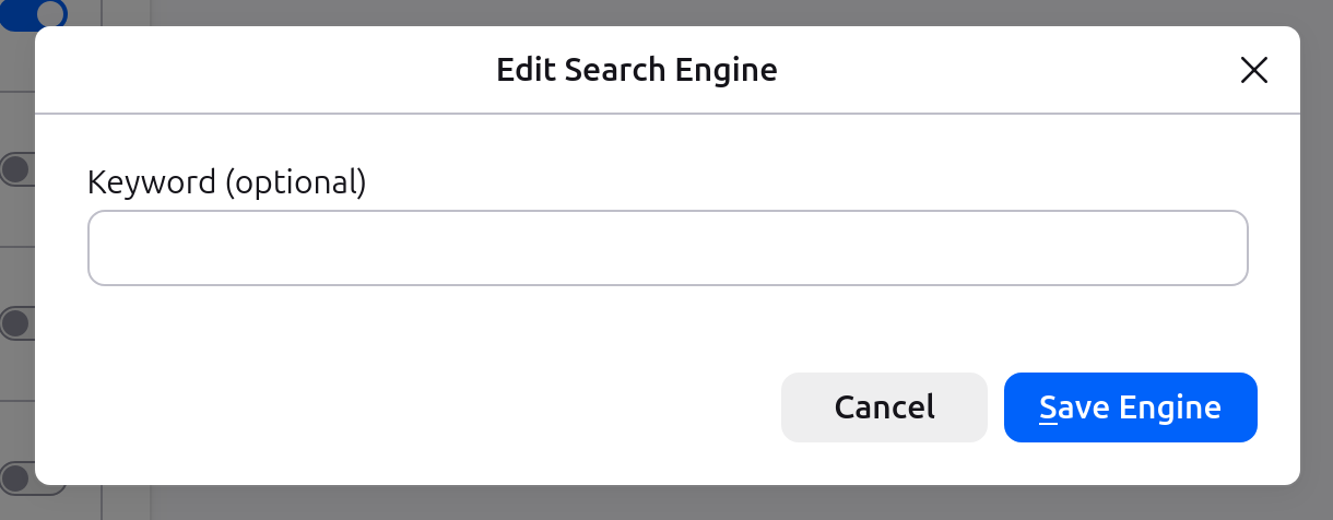 A dialog for adding a custom search shortcut