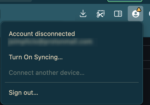 Warning badge to indicate Mozilla Account disconnection