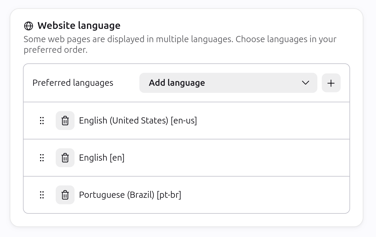 A table for containing languages to never translate