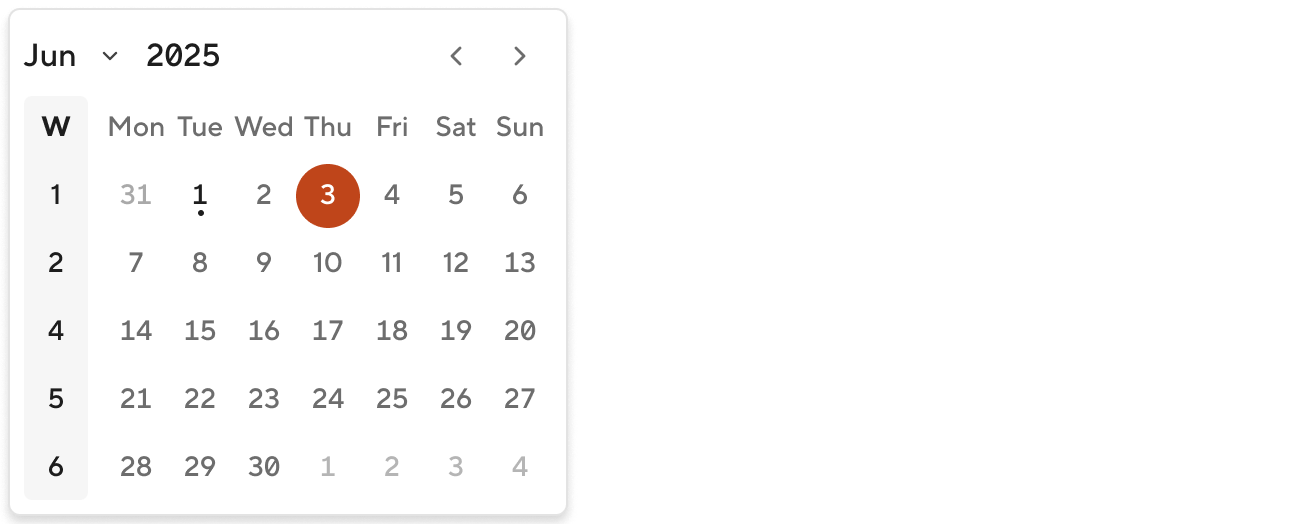 Calendar - Props - Weeks number