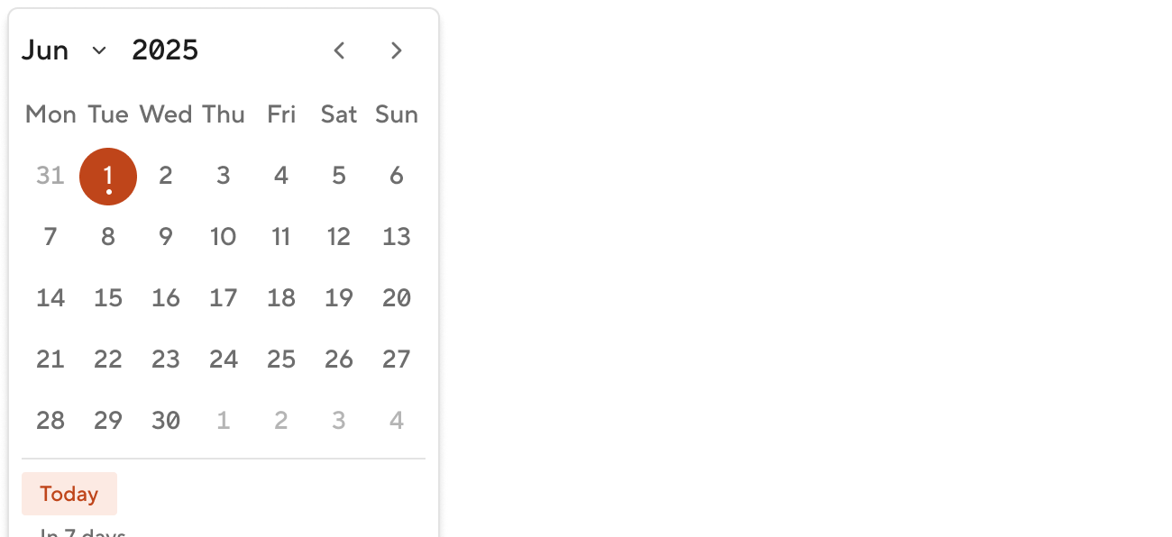 Calendar - Props - shortcuts controls
