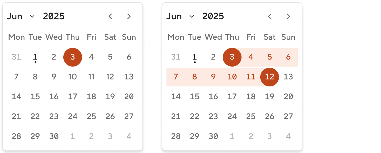 Calendar - Props - single-range