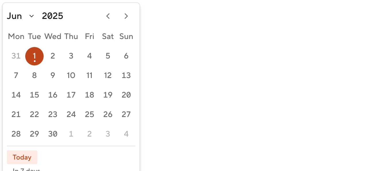 Calendar - Props - shortcuts controls