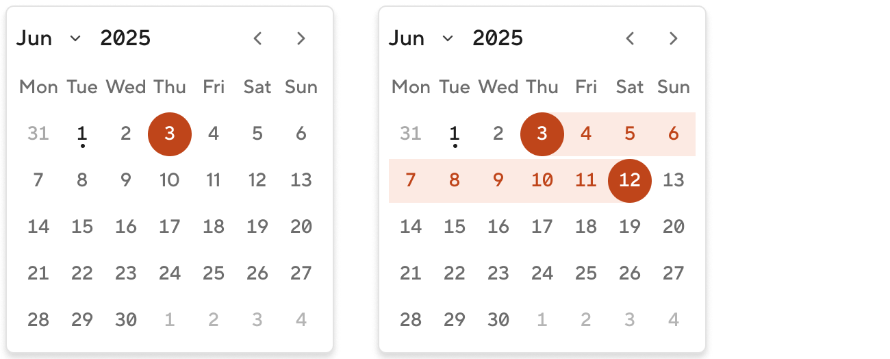 Calendar - Props - single-range