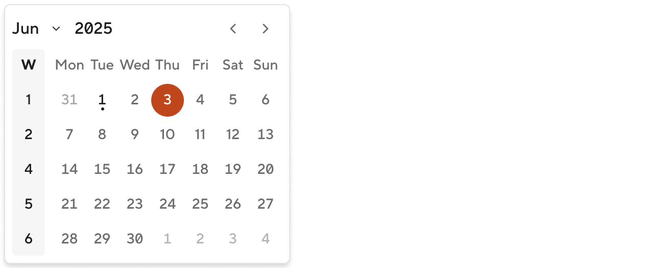 Calendar - Props - Weeks number