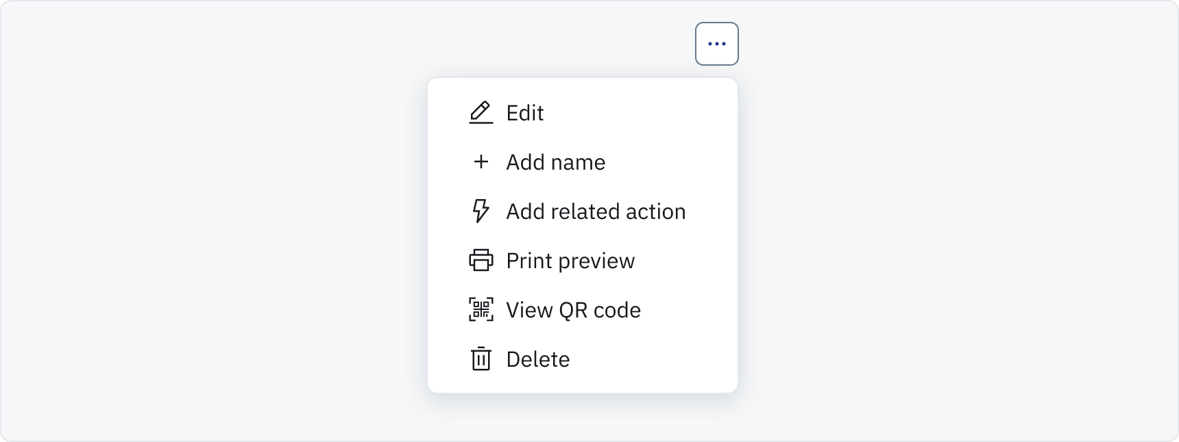 The Action icon has been used instead of a + as there is an Actions module that the user will more likely make a connection with.