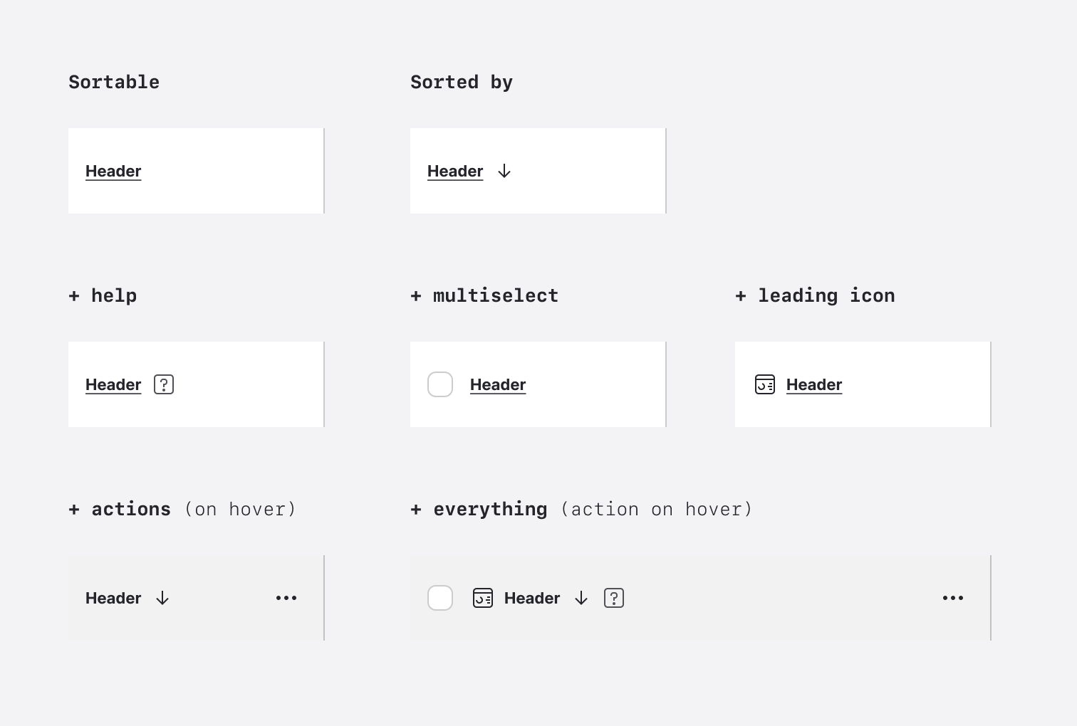 Sortable header