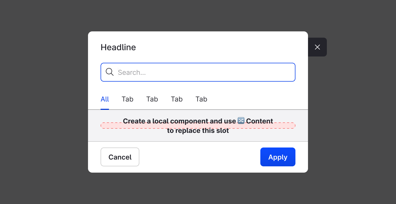 Header with search and tabs