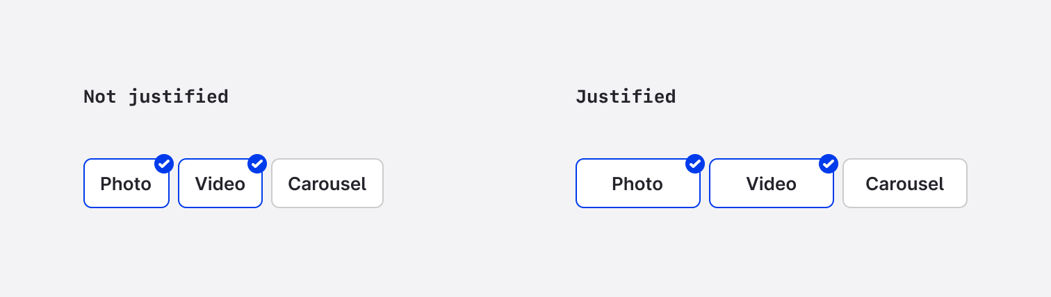 Checkbox button justify