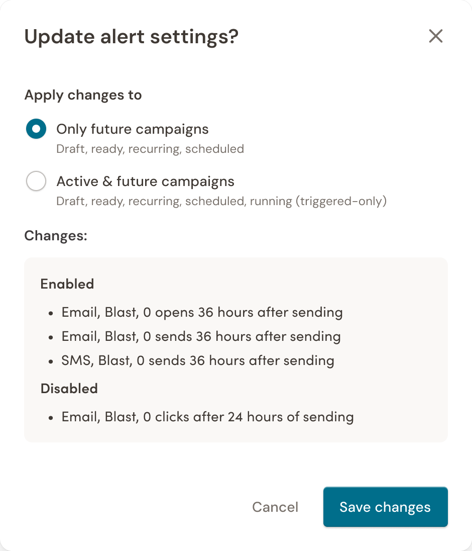Updating alert settings
