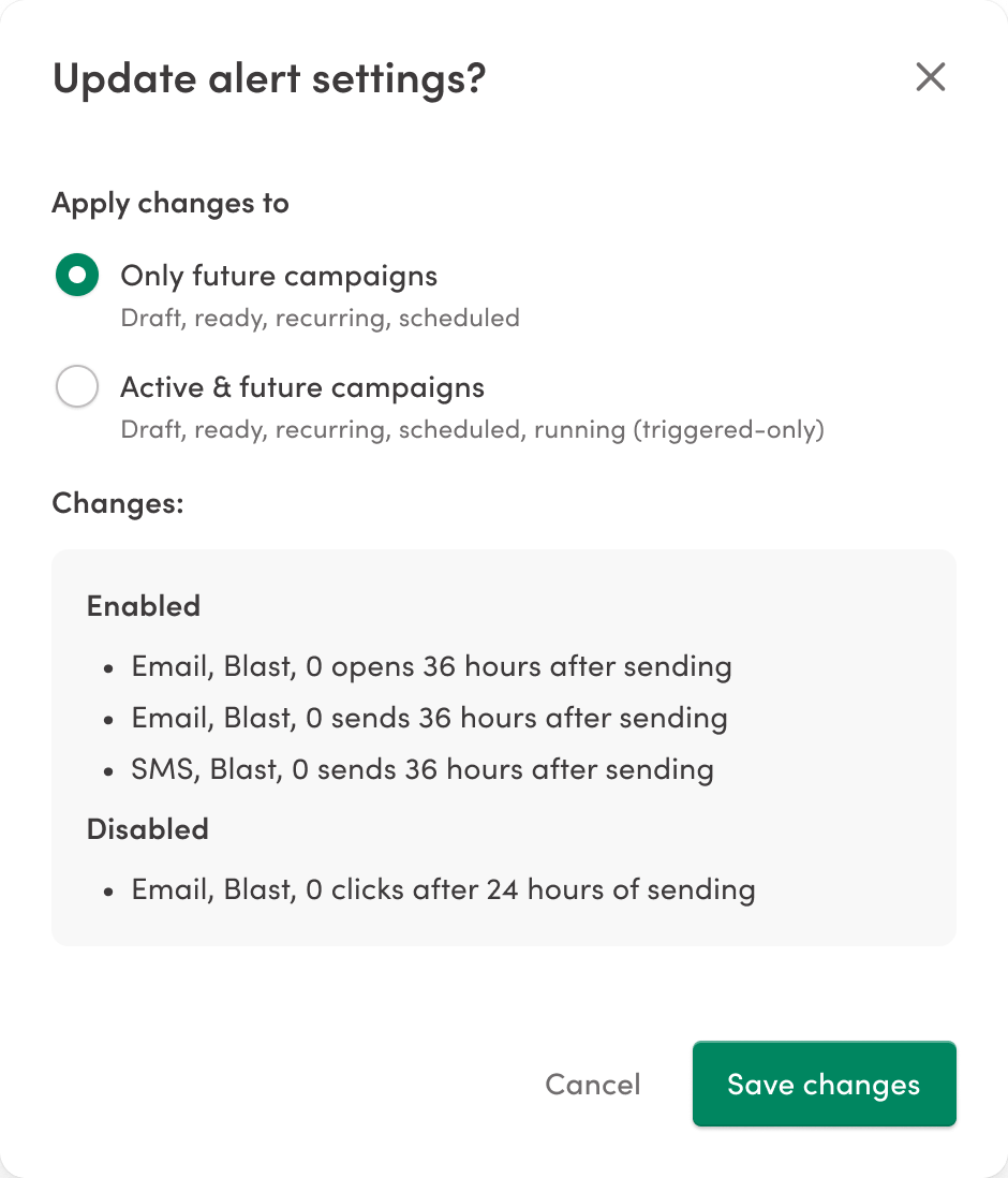 Updating alert settings