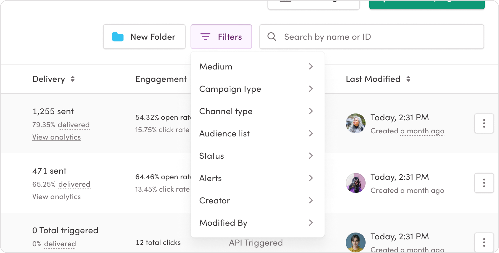 Triggered by a button