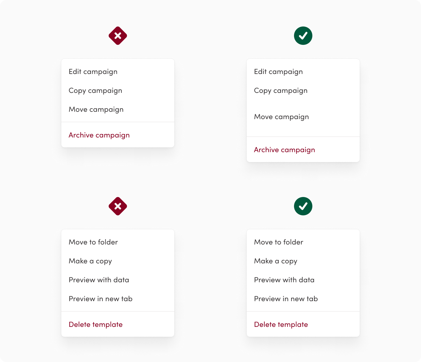 If using icons, use in all menu items