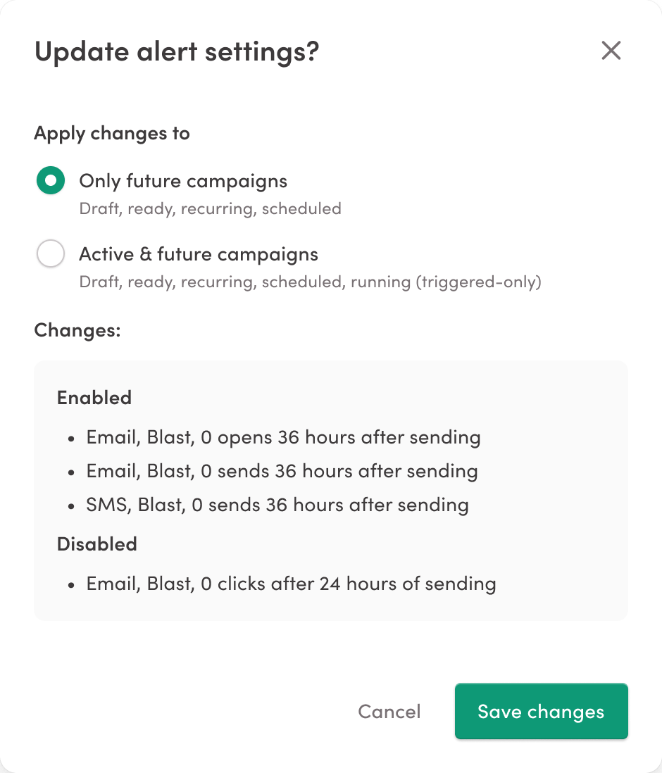 Updating alert settings