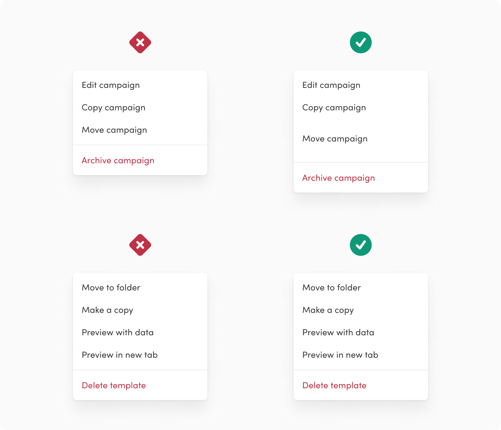 If using icons, use in all menu items