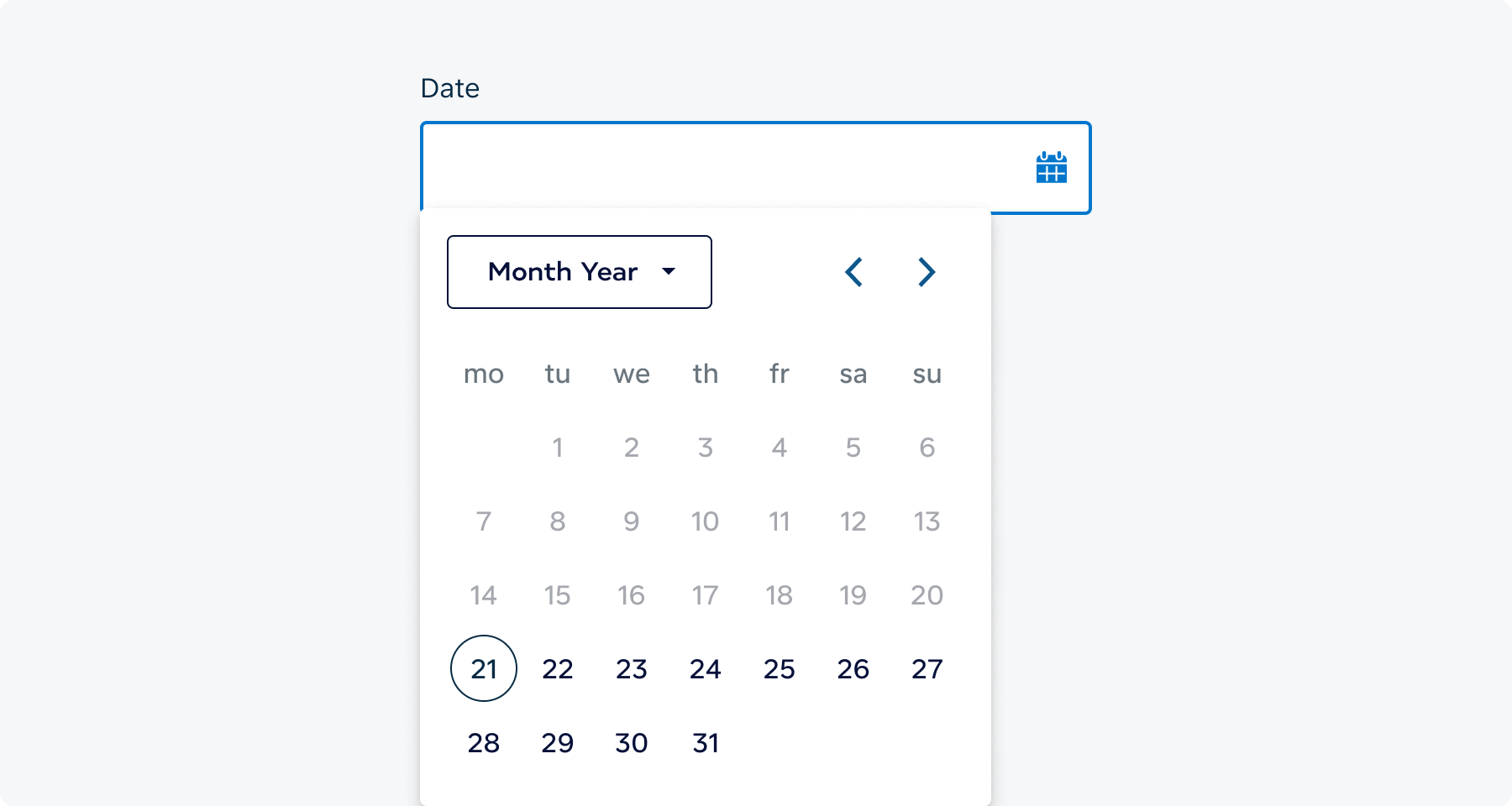 Single Month Datepicker