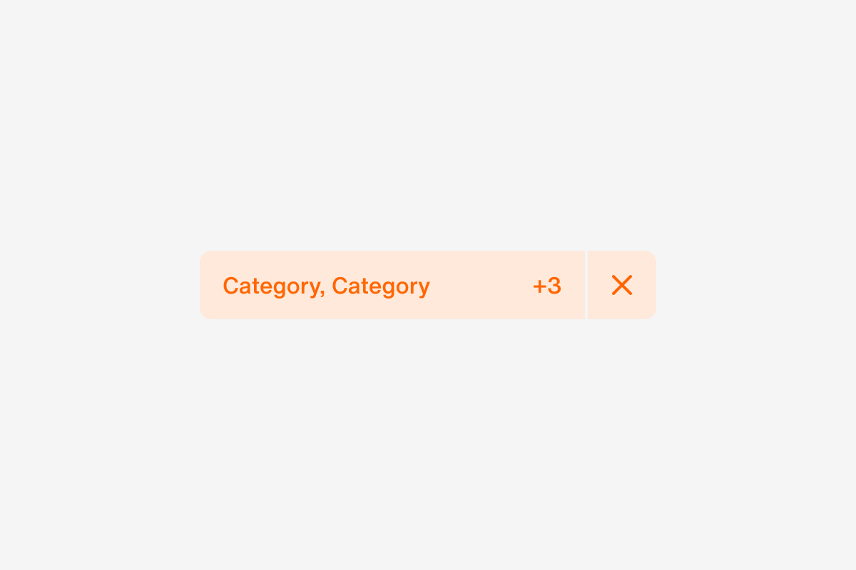 filterSelected [desktop] has two categories selected that don't extend the width of the component, and additional categories shown in the counter