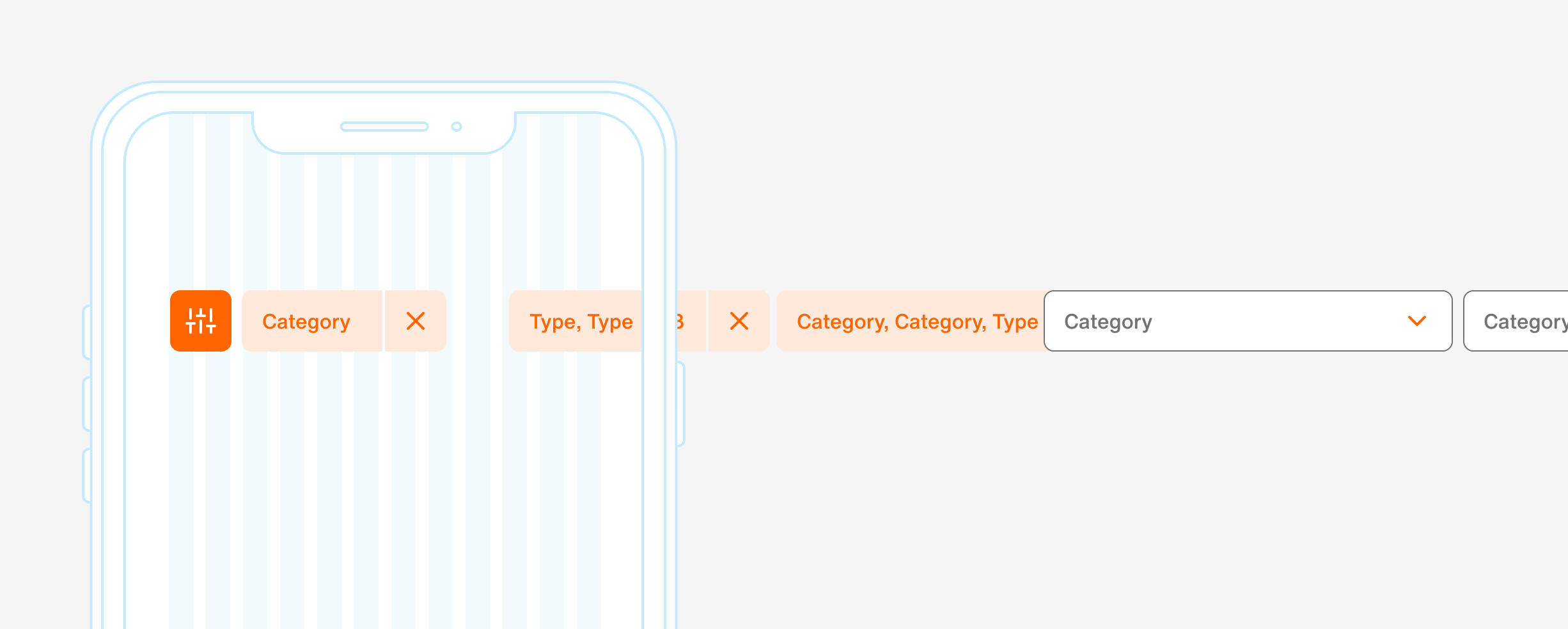 filter group, mobile - shows all filter, off canvas, with horizontal scroll