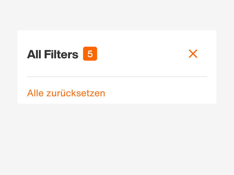 header on all filter screen [mobile only], includes action to reset all selected options